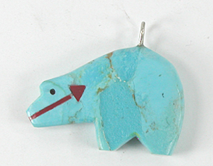 Turquoise bear pendant with coral heart line