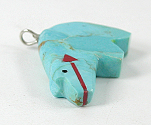 Turquoise bear pendant with coral heart line