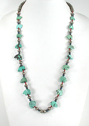 18  turquoise bears and beads necklace 30 1/2 inches long