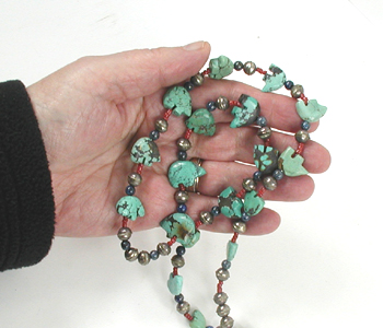 18  turquoise bears and beads necklace 30 1/2 inches long