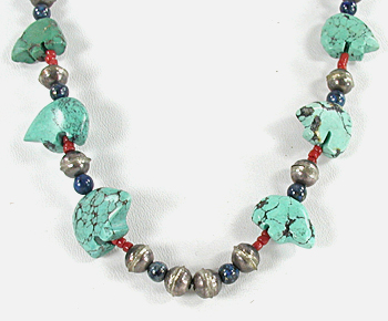 18  turquoise bears and beads necklace 30 1/2 inches long