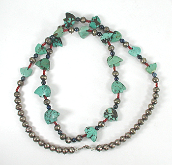 18  turquoise bears and beads necklace 30 1/2 inches long