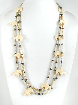 three-strand alabster  bears necklace 30 inches long
