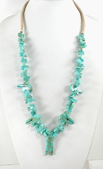 Stacked turquoise Animals necklace 28 inches long with faux squaw wrap