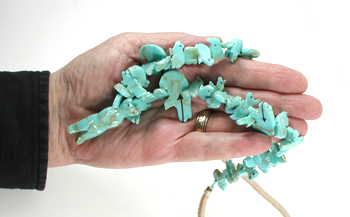 Stacked turquoise Animals necklace 28 inches long with faux squaw wrap