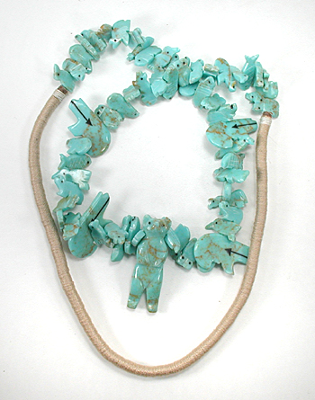 Stacked turquoise Animals necklace 28 inches long with faux squaw wrap