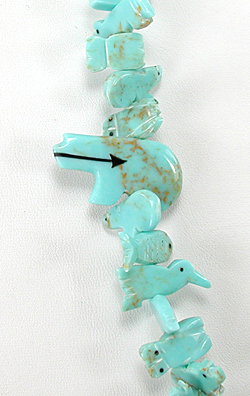 Stacked turquoise Animals necklace 28 inches long with faux squaw wrap