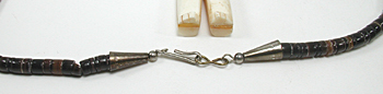 Bone animals and pen shell heishi necklace 30 inches long