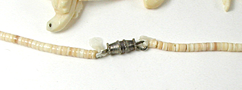 Bone animals and melon shell heishi necklace 26 inches long