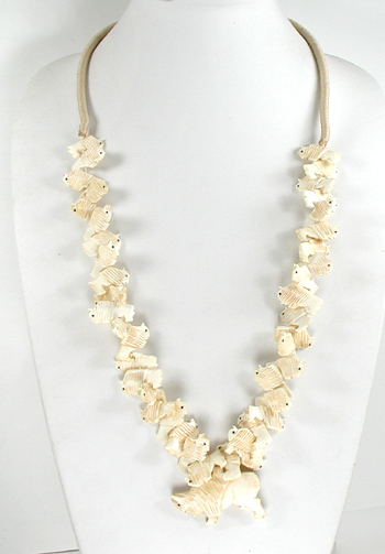 Stacked Bison necklace of bone with faux squaw wrap 30 inches long