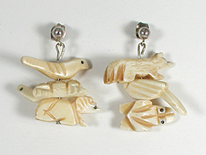 Stacked bone animals necklace 32 inches long with matching earrings
