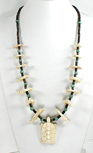 Graduated Turtles Necklace with pen shell heishi 31 inches long