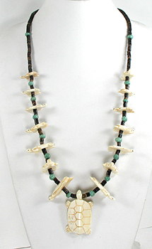 Graduated Turtles Necklace with pen shell heishi 31 inches long