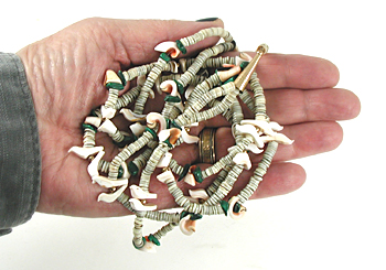 28 inch long 2-strand bird necklace of melon shell and olive shell heishi, excellent condition