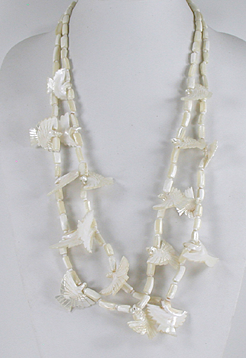 29 inch long 2-strand bird necklace of mother of pearl, excellent condition
