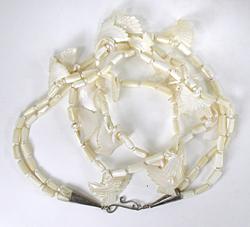 29 inch long 2-strand bird necklace of mother of pearl, excellent condition