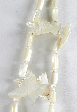 29 inch long 2-strand bird necklace of mother of pearl, excellent condition