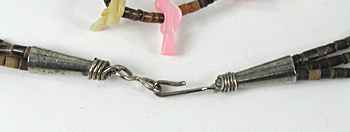 30 inch long 3-strand bird necklace of shell birds and olive shell heishi, excellent condition