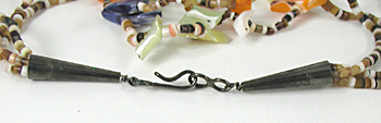 30 inch long 3-strand bird necklace of shell birds and olive shell heishi, excellent condition