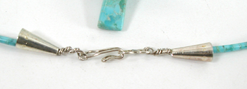 blue block turquoise 23 inch Heishi hummingbird Necklace by Anglo artisans Matt and Stephanie Mitchell