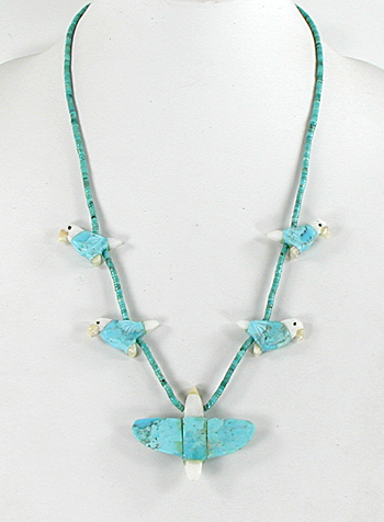 23 inch turquoise heishi Eagles necklace by artisans Matt and Stephanie Mitchell