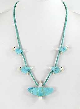 23 inch turquoise heishi Eagles necklace by artisans Matt and Stephanie Mitchell