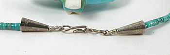blue block turquoise 23 inch Heishi Eagles Necklace by Anglo artisans Matt and Stephanie Mitchell