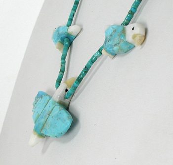 blue block turquoise 23 inch Heishi Eagles Necklace by Anglo artisans Matt and Stephanie Mitchell