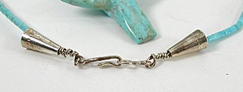 blue block turquoise 24 inch Heishi hummingbird Necklace by Anglo artisans Matt and Stephanie Mitchell