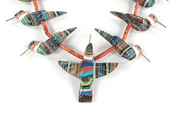 rainbow calsilica 27 inch Heishi hummingbird Necklace by Anglo artisans Matt and Stephanie Mitchell