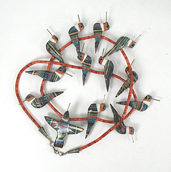 rainbow calsilica 27 inch Heishi hummingbird Necklace by Anglo artisans Matt and Stephanie Mitchell