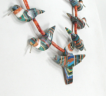 rainbow calsilica 27 inch Heishi hummingbird Necklace by Anglo artisans Matt and Stephanie Mitchell