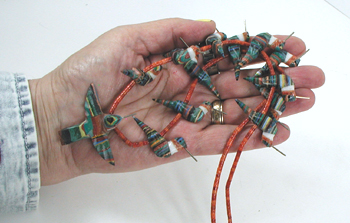 27 inch heishi hummingbird necklace by  artisan Matt Mitchell