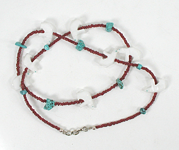 alabaster bears and coral heishi with tuquoise nugget necklace 23 inches long
