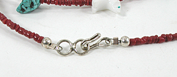 alabaster bears and coral heishi with tuquoise nugget necklace 23 inches long
