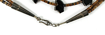 Acoma jet bears and birds with olive shell heishi necklace 28 inches long, excellent condition