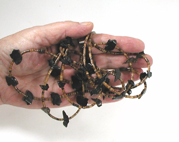 Acoma jet bears and birds with olive shell heishi necklace 28 inches long, excellent condition