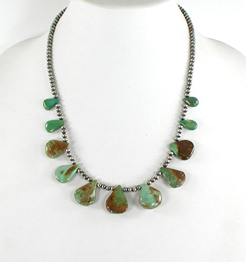 Turquoise Slab and Silver Bead Necklace 21 inches, excellent condition