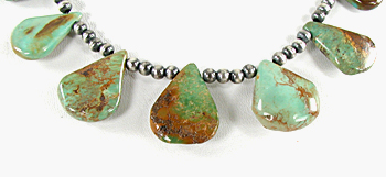 Turquoise Slab and Silver Bead Necklace 21 inches, excellent condition