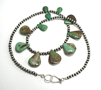 Turquoise Slab and Silver Bead Necklace 21 inches, excellent condition