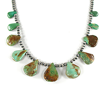 Turquoise Slab and Silver Bead Necklace 21 inches, excellent condition