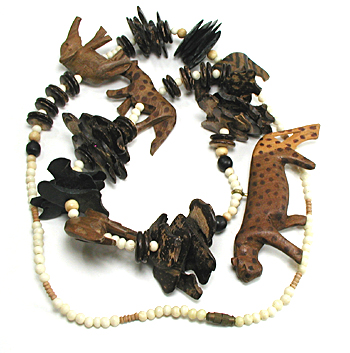 wooden animal necklace 33 inches long