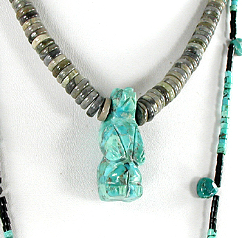 lot of two bear necklaces with jet bear and turquoise bear, excellent condition