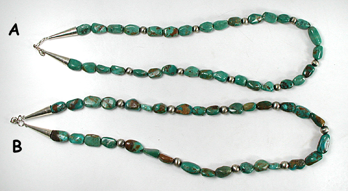 choice of two turquoise necklaces 16 1/2 inches and 17 1/2 inches long