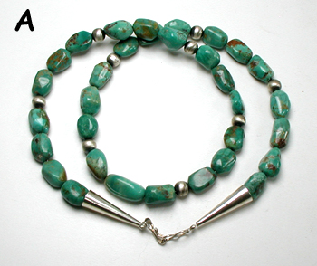 choice of two turquoise necklaces 16 1/2 inches and 17 1/2 inches long