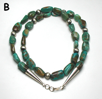 choice of two turquoise necklaces 16 1/2 inches and 17 1/2 inches long