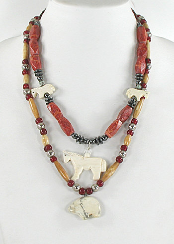 lot of two necklaces, horses and bear, excellent condition