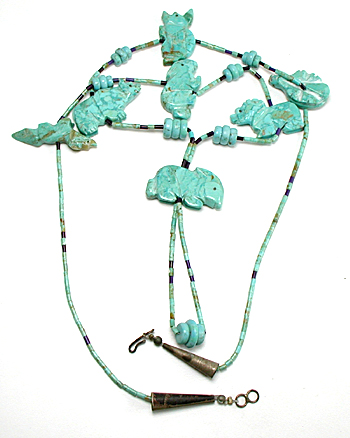 turquoise animal necklace 27 inches long
