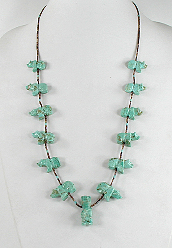 turquoise and heishi Bear Necklace 28 inches long