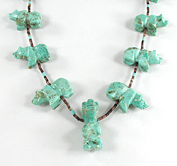turquoise and heishi Bear Necklace 28 inches long